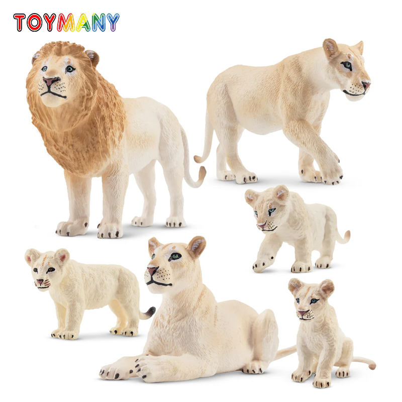 Kids Toys Latest - 6Pcs Simulation White Lion Family Animals