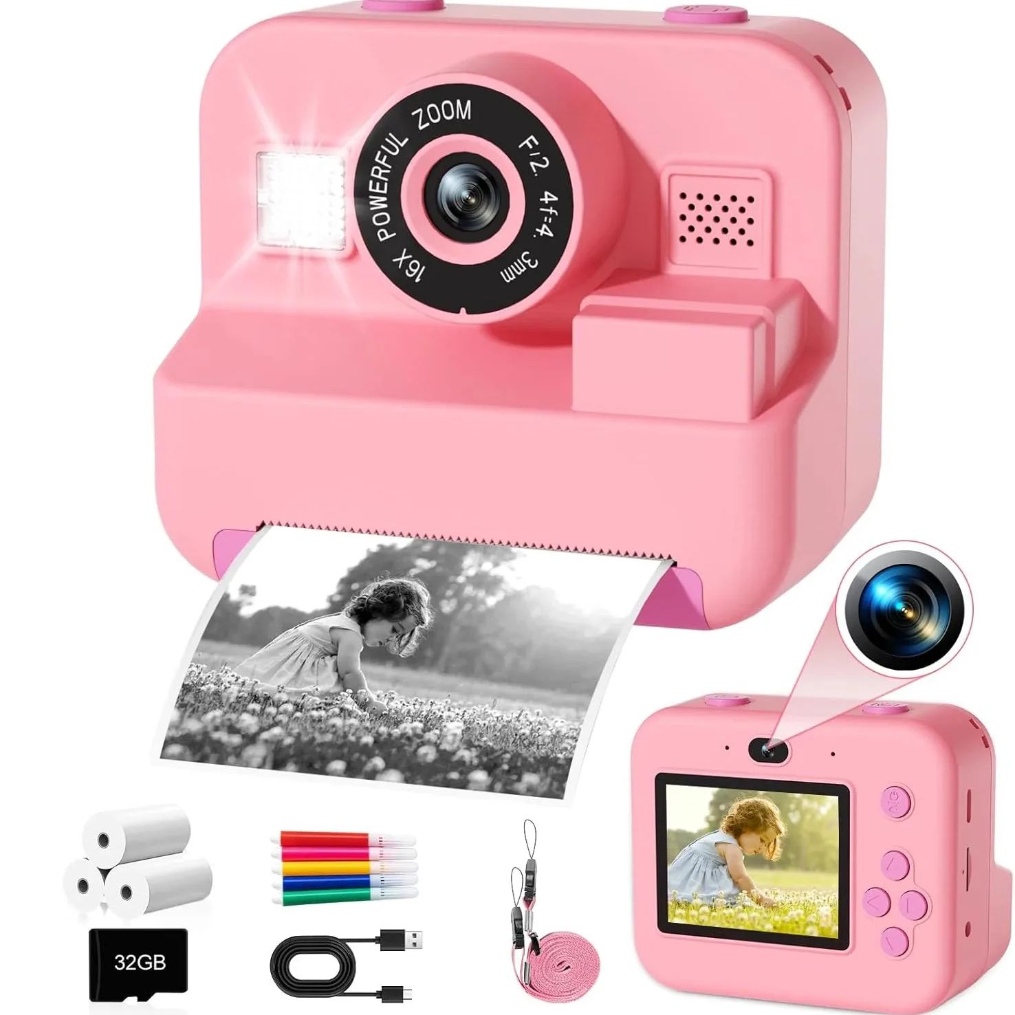 newInstant Print Camera With 3 - Kids Toys Top View review and price