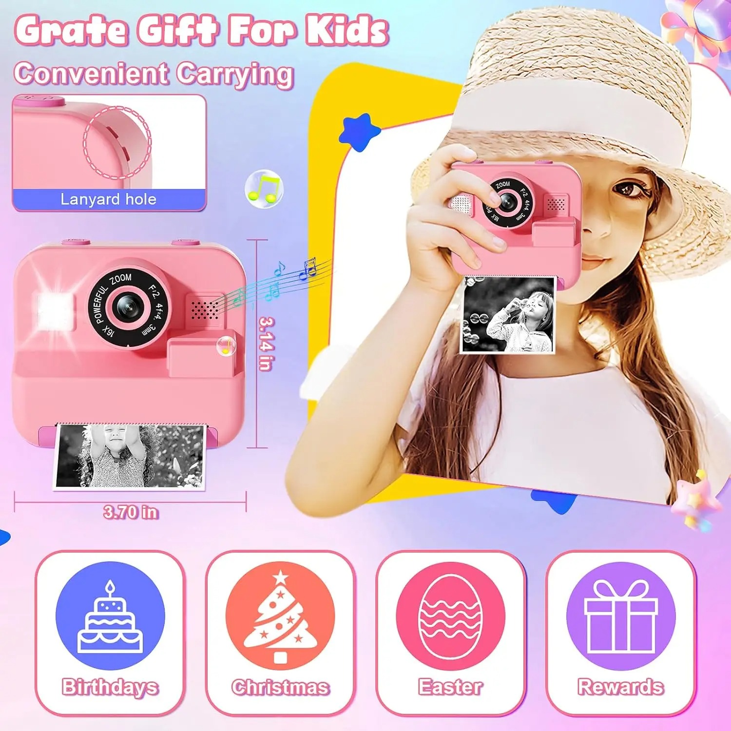 newInstant Print Camera With 3 - Kids Toys Top View review and price